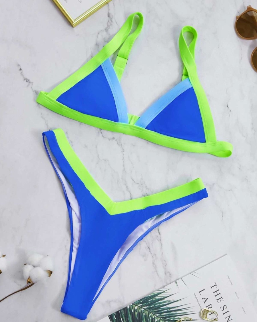 Bikini Sets * | Emmiol Color Block High Cut Triangle Bikini Set