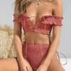 Bikini Sets * | Emmiol One Shoulder Smocking Eyelash Lace Up High Waist Bikini