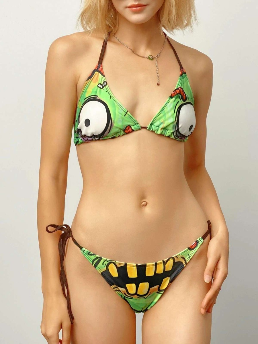 Bikini Sets * | Emmiol 3D Funny Eye Print Halter Bikini Set