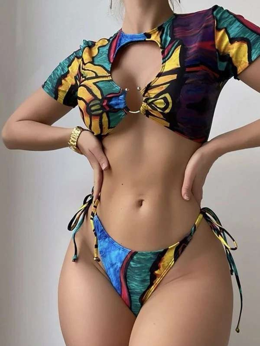 Bikini Sets * | Emmiol Abstract Print Cutout Bikini Set