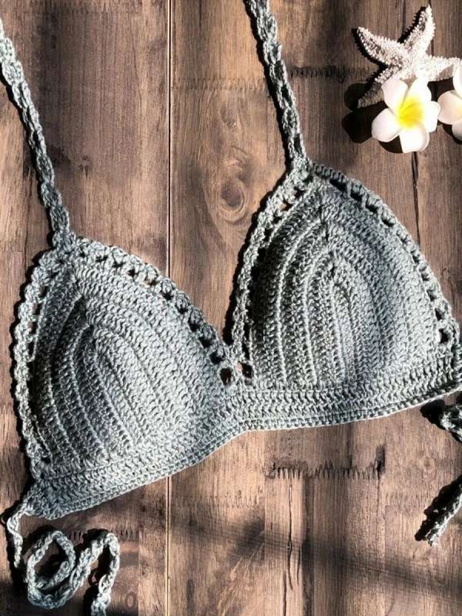 Bikini Tops * | Emmiol Lace Up Crochet Knitted Bikini Top