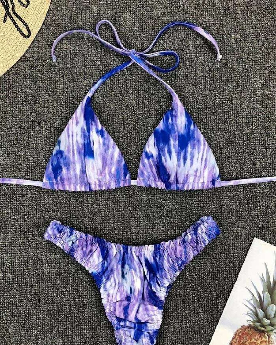 Bikini Sets * | Emmiol Tie-Dye Hanging Neck Triangle Bikini