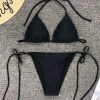 Bikini Sets * | Emmiol Solid Color Hanging Neck Lace Up Micro Bikini