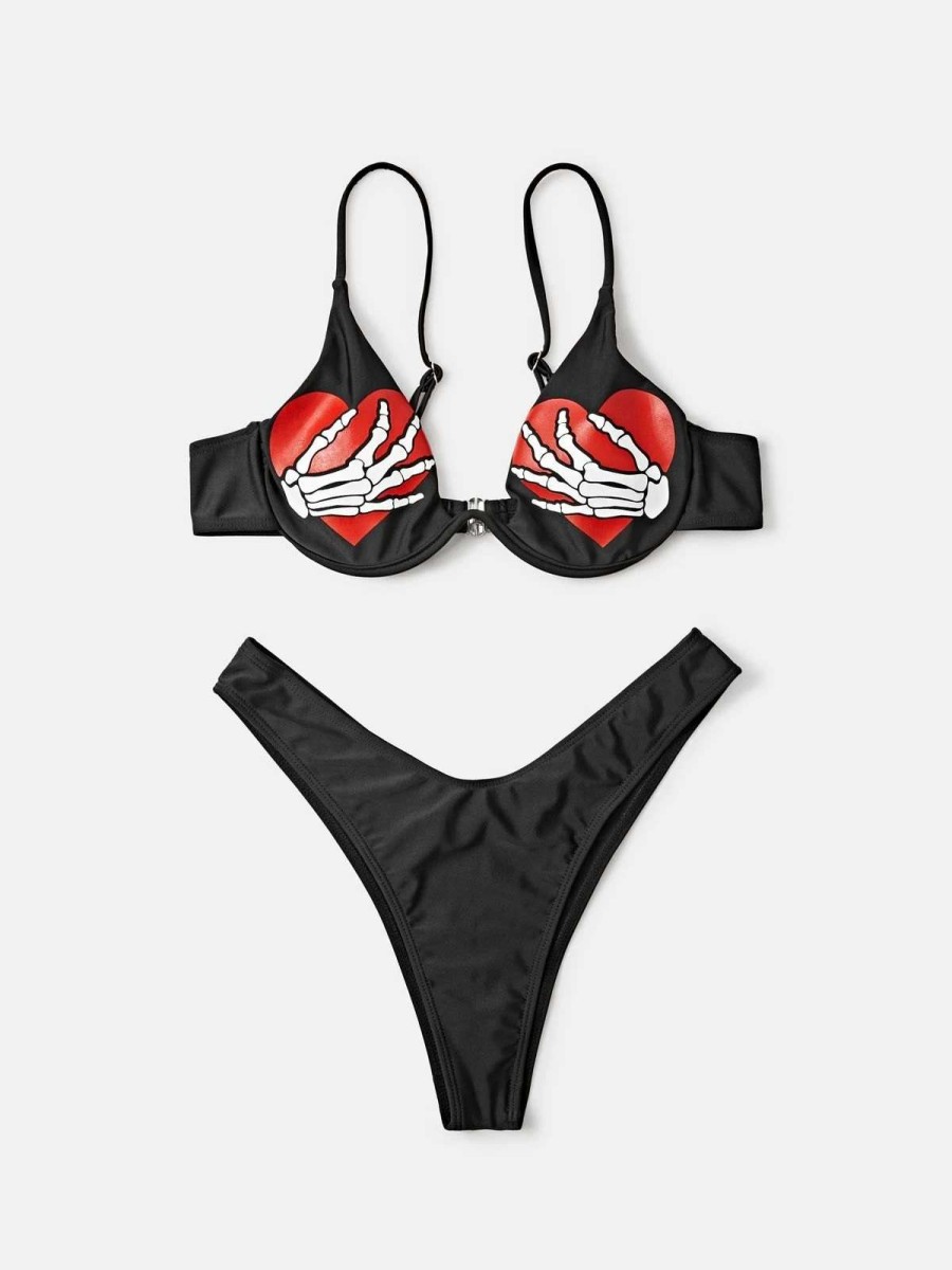 Bikini Sets * | Emmiol Skull Heart Underwire Bikini Set