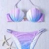 Bikini Sets * | Emmiol Tie-Dye Hanging Neck Mermaid Split Gradient Shell Triangle Bikini