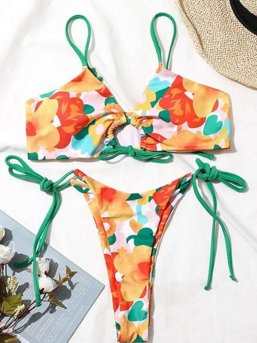 Bikini Sets * | Emmiol Tie Strap Floral Bikini Set