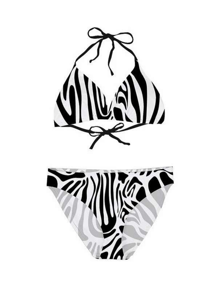 Bikini Sets * | Emmiol Black Zebra Stripe Halter Bikini Set