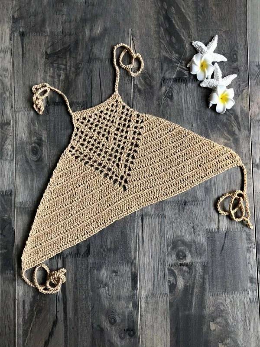 Bikini Tops * | Emmiol Crochet Knitted Halter Bikini Top