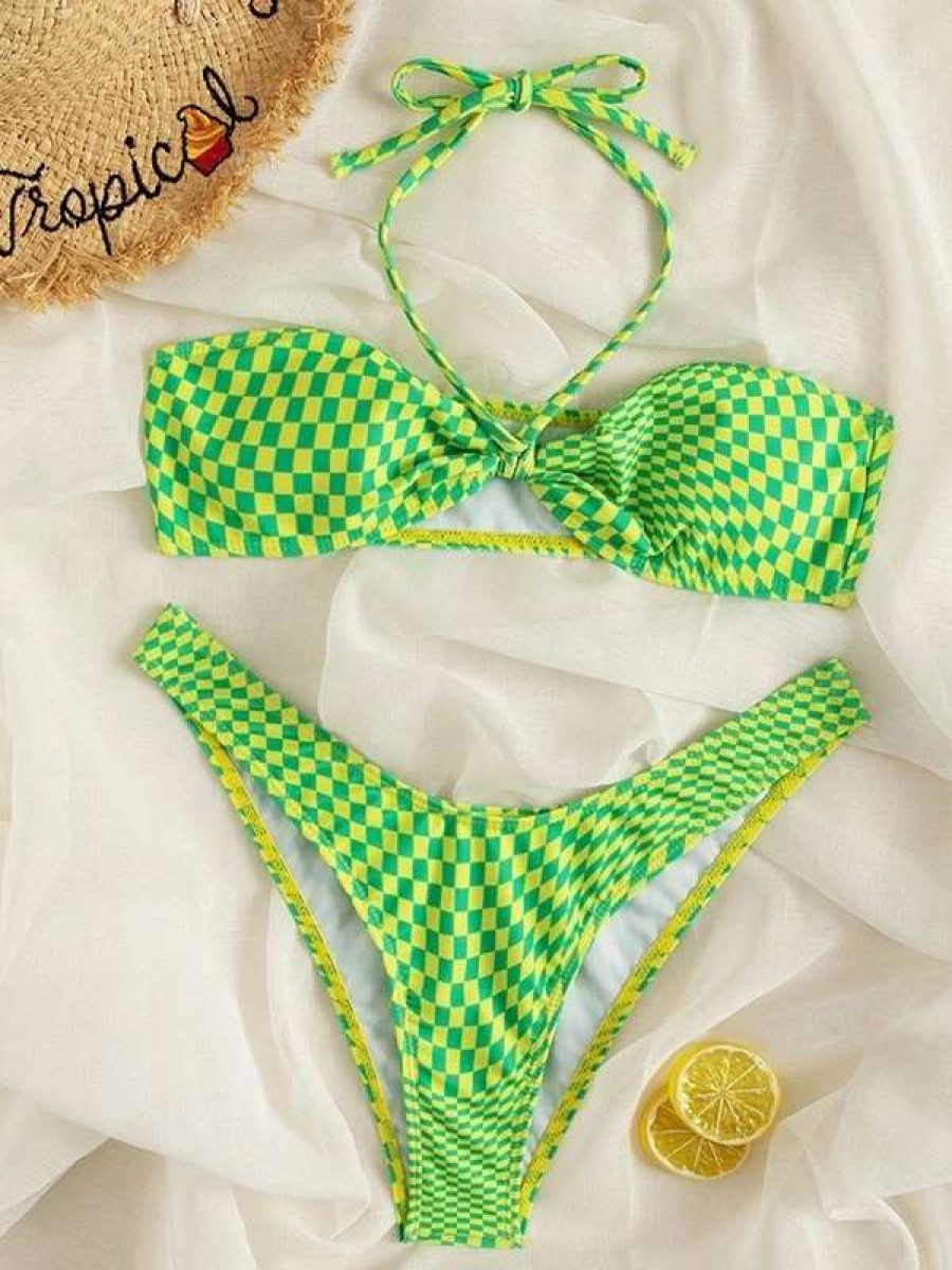 Bikini Sets * | Emmiol Checkered Halter Bikini Set