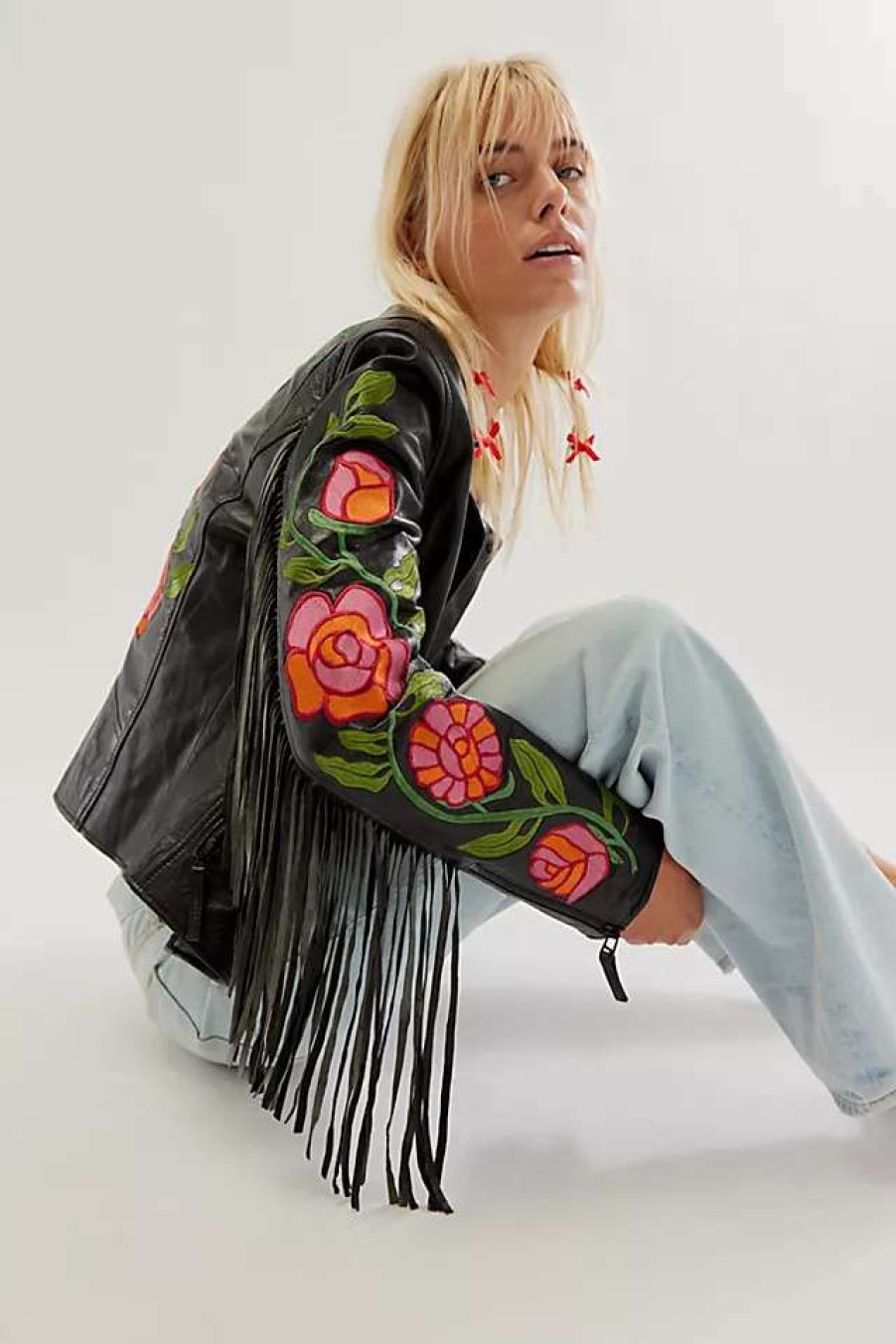 Jackets * | Mauritius Leather Fp X Mauritius Crissy Floral Fringe Jacket