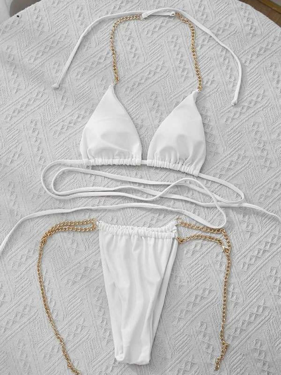 Bikini Sets * | Emmiol Chain Embellished Halter Bikini Set