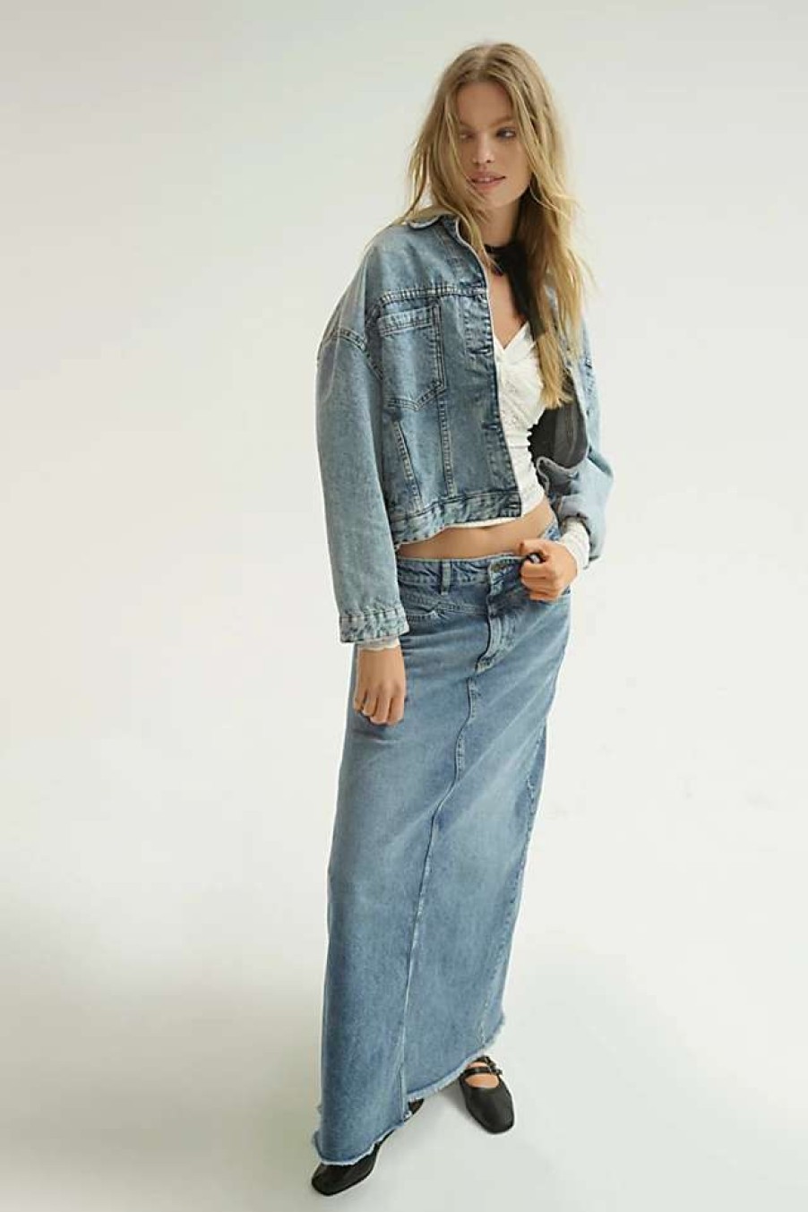 Skirts * | We The Free Come As You Are Denim Maxi Skirt