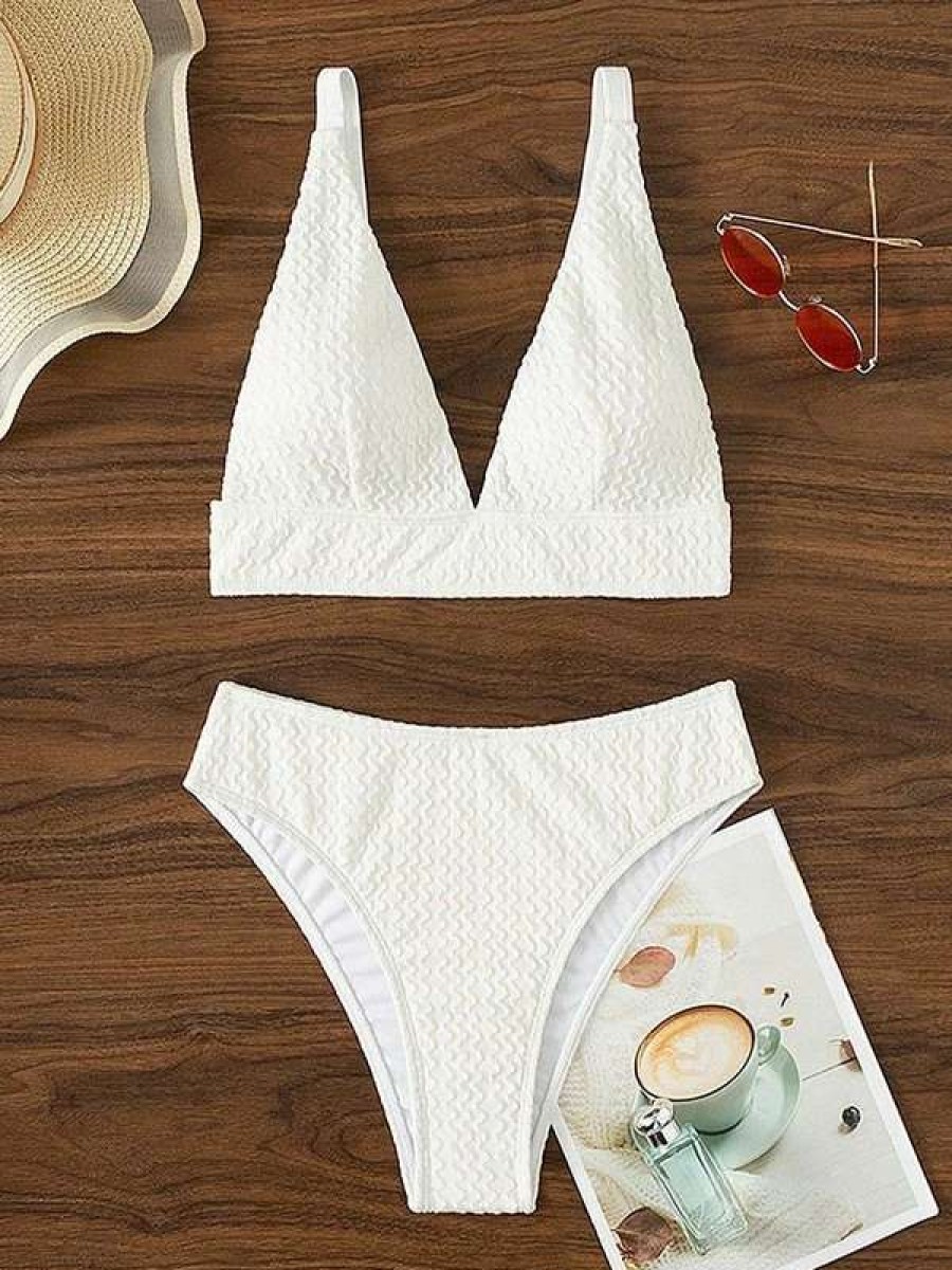 Bikini Sets * | Emmiol White Textured Push Up Bikini Set