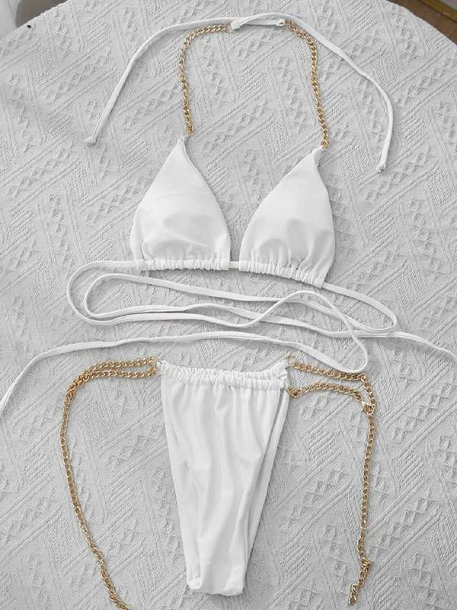 Bikini Sets * | Emmiol Chain Embellished Halter Bikini Set