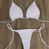 Bikini Sets * | Emmiol Solid Color Hanging Neck Lace Up Micro Bikini