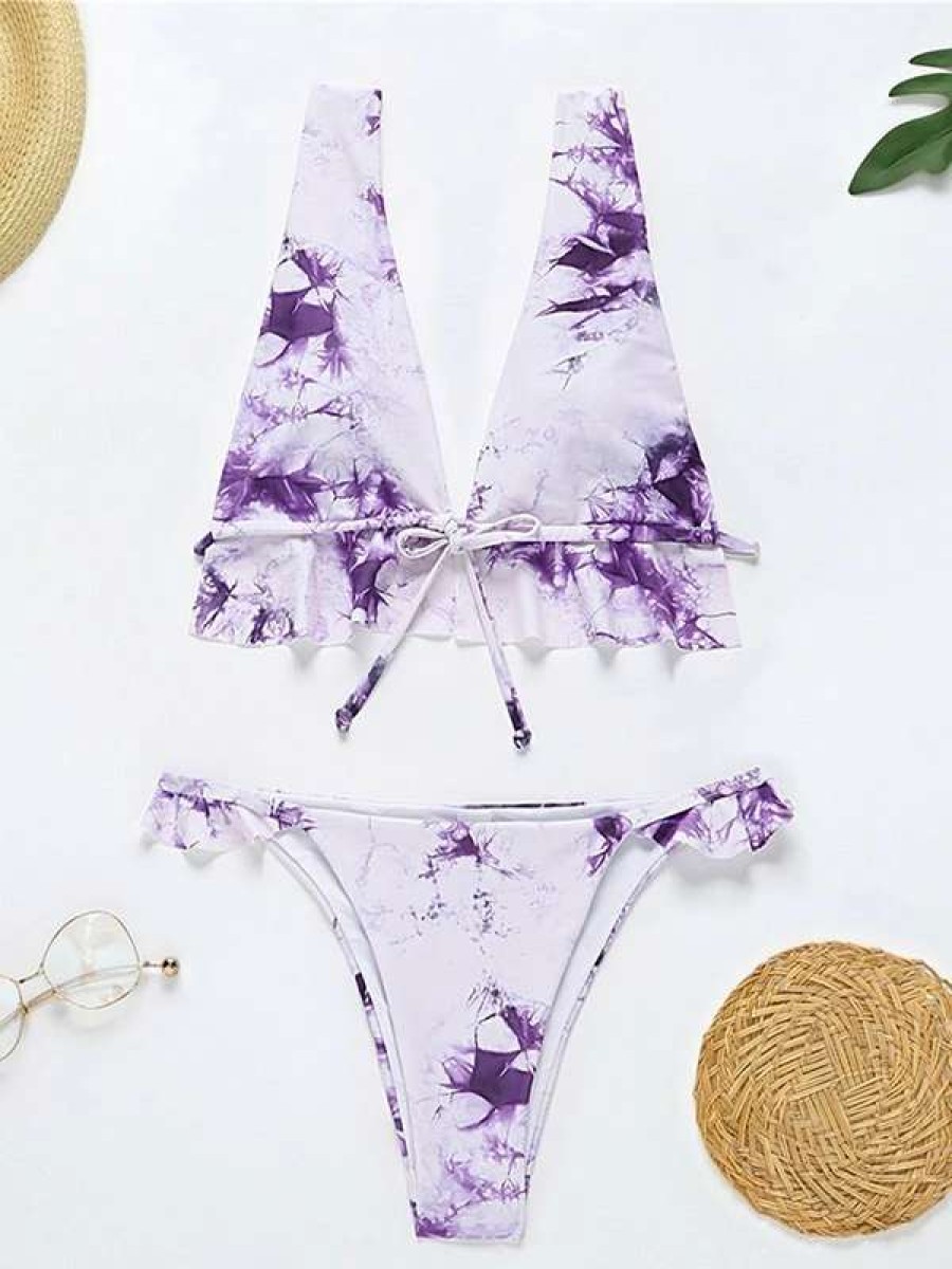 Bikini Sets * | Emmiol Tie Dye Frill Bikini Swimsuit