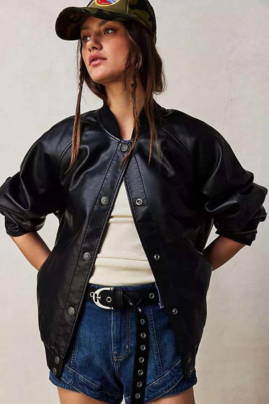 Jackets * | Free People Wild Rose Vegan Leather Bomber