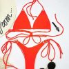 Bikini Sets * | Emmiol Solid Color O Ring Pleated Lace Up Triangle Bikini