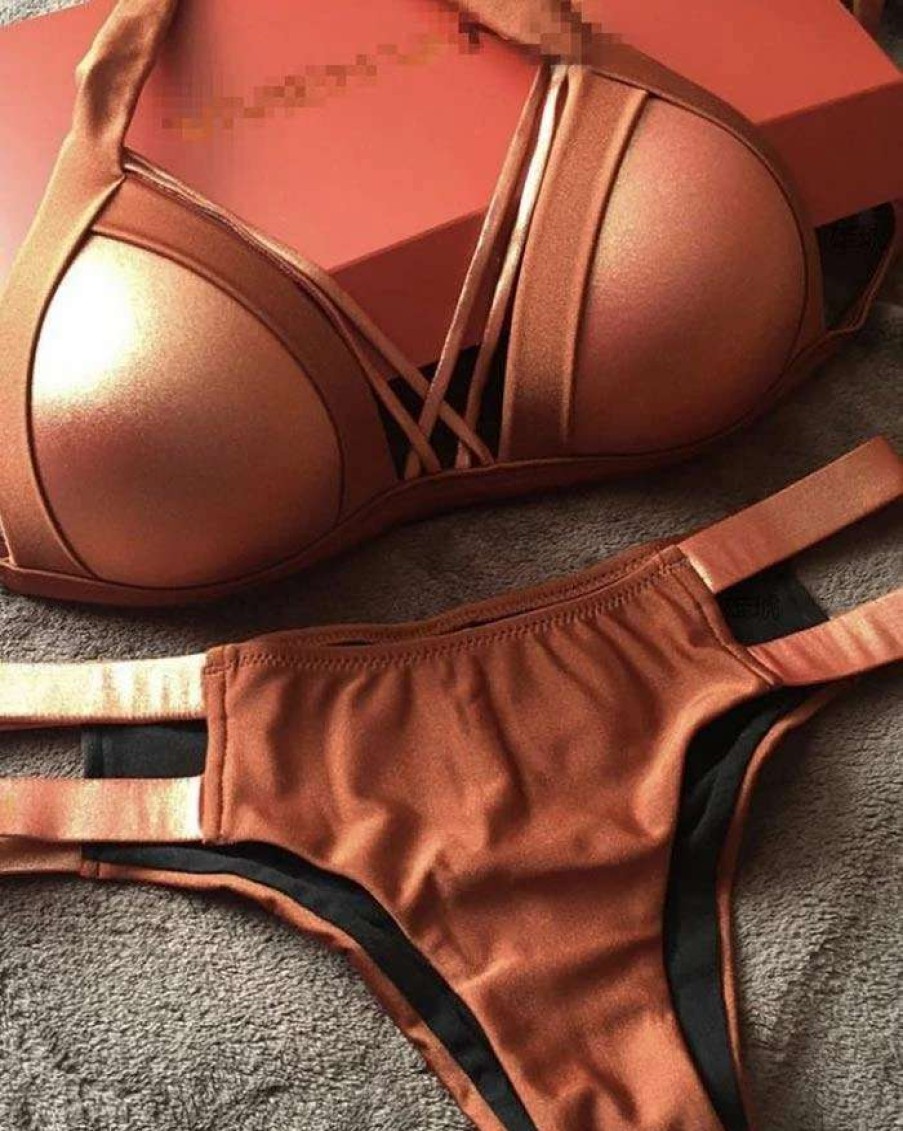 Bikini Sets * | Emmiol Bronzing Bandage High Waist Triangle Bikini