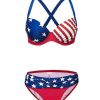 Bikini Sets * | Emmiol Star And Stripe Print Pleated Triangle Bikini