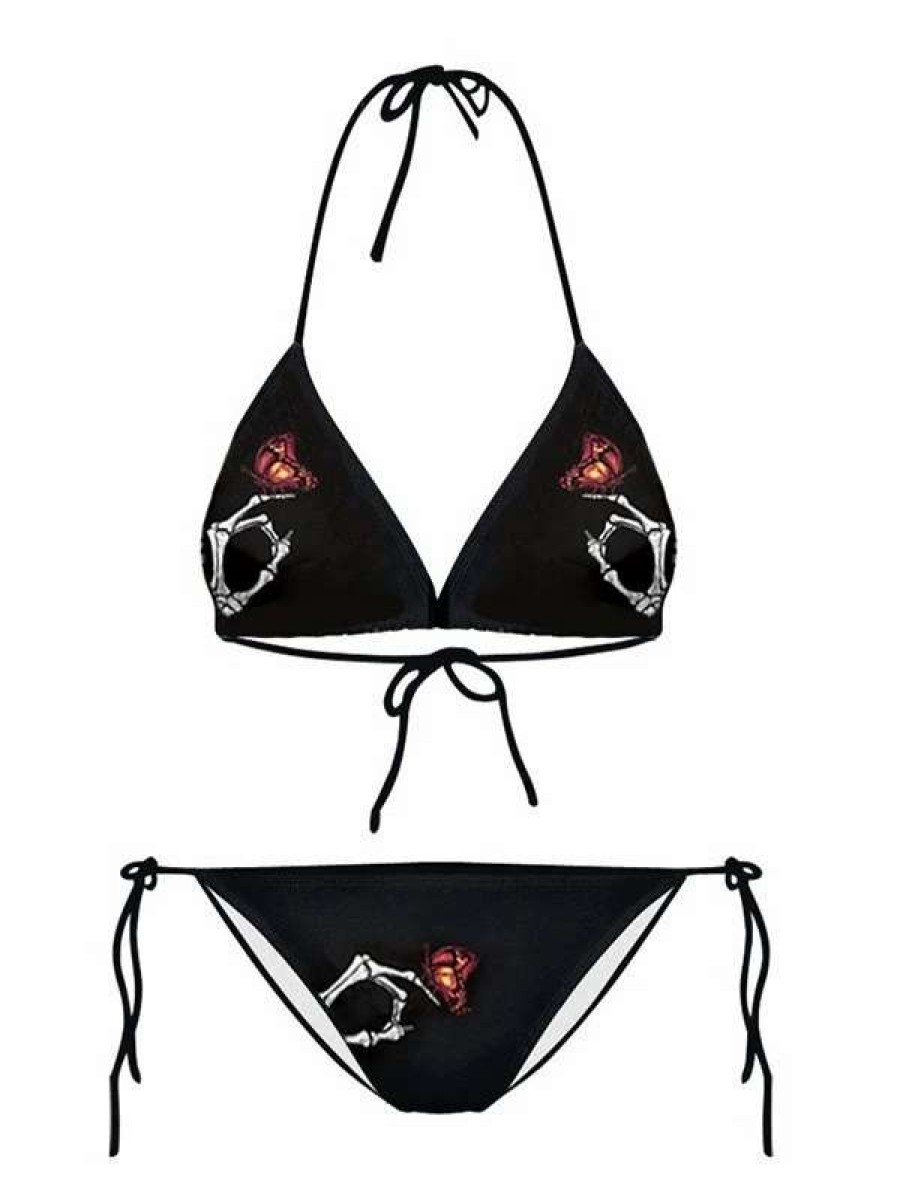 Bikini Sets * | Emmiol Skeleton Butterfly Halter Bikini Set