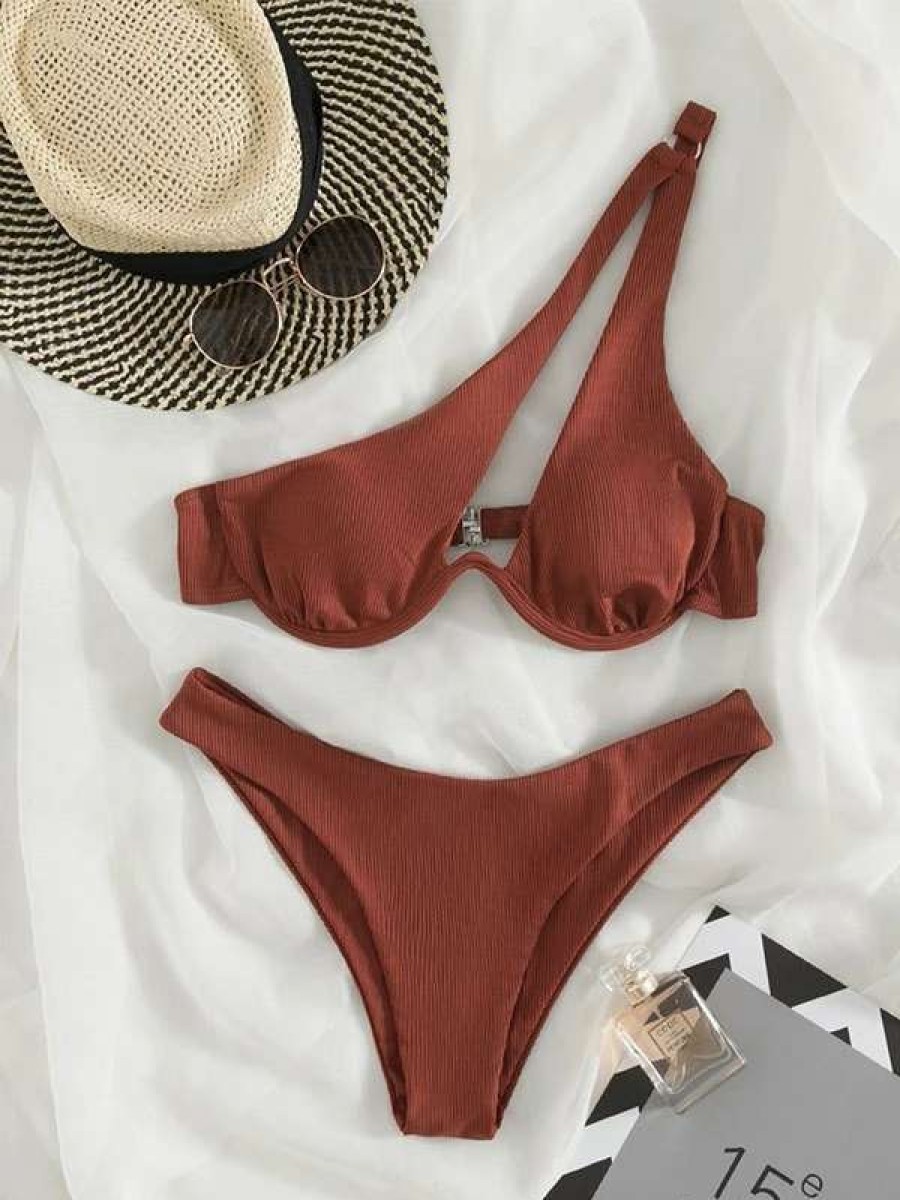 Bikini Sets * | Emmiol Underwire One Shoulder Rib Bikini Set