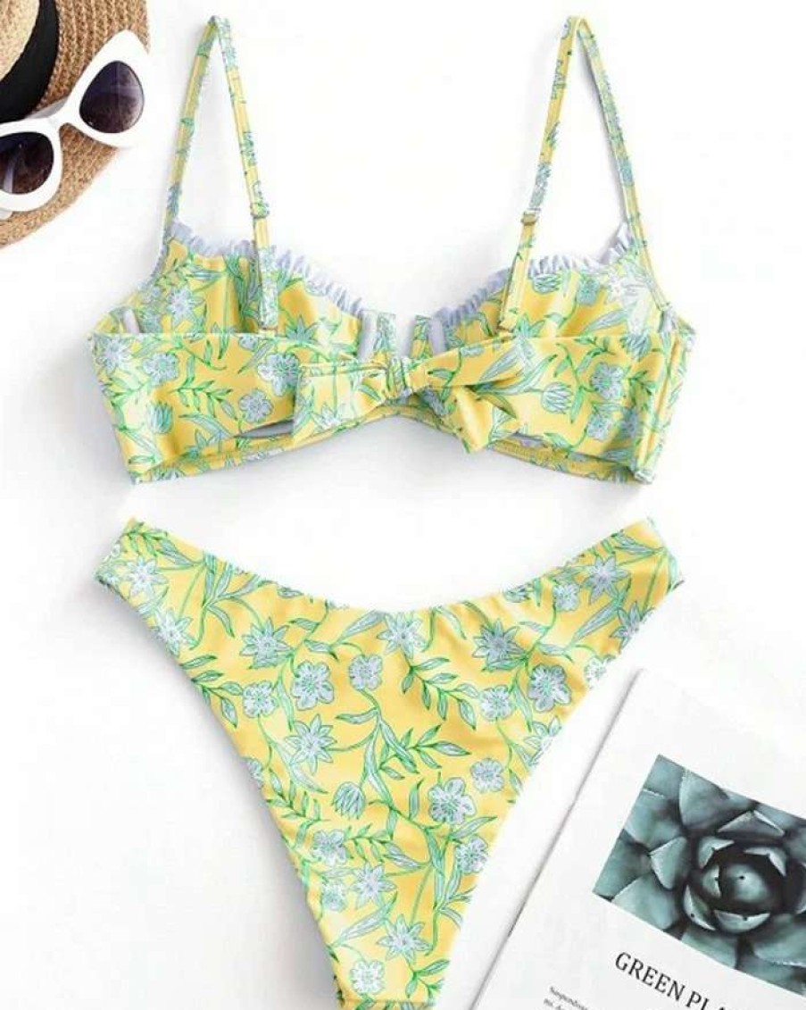 Bikini Sets * | Emmiol Flower Print Split Triangle Bikini