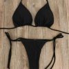 Bikini Sets * | Emmiol Solid Color Hanging Neck Lace Up Micro Bikini