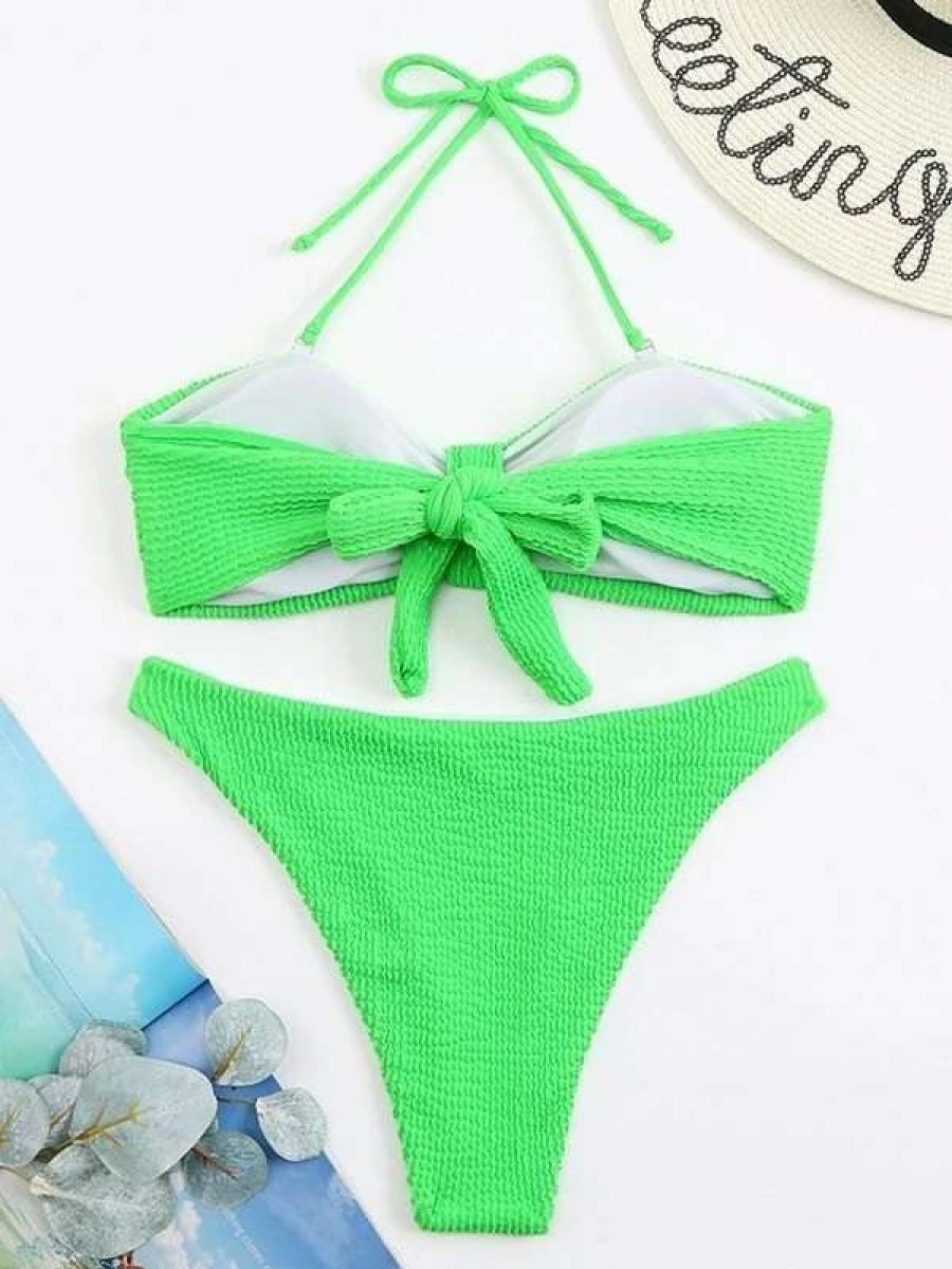 Bikini Sets * | Emmiol Smocked Halter Bandeau Bikini Set