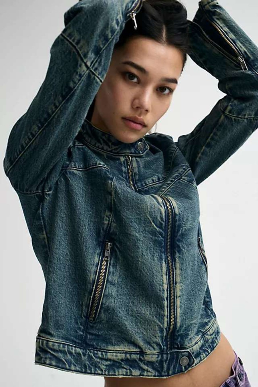 Jackets * | Free People Fast Lane Denim Moto Jacket