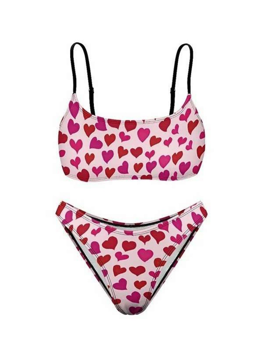 Bikini Sets * | Emmiol Allover Heart Spaghetti Strap Bikini Set