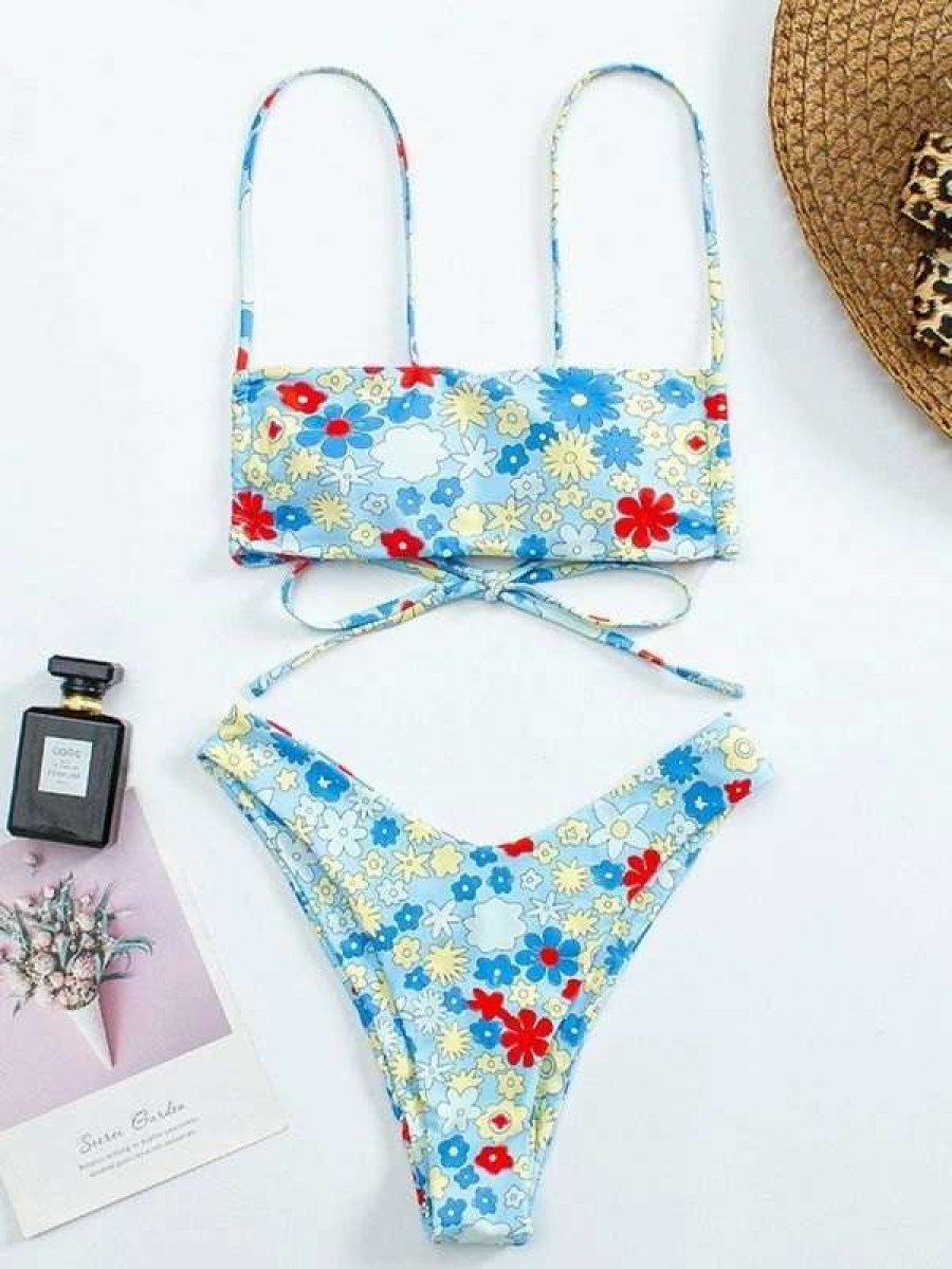 Bikini Sets * | Emmiol Tie Back Floral Print Bikini Set