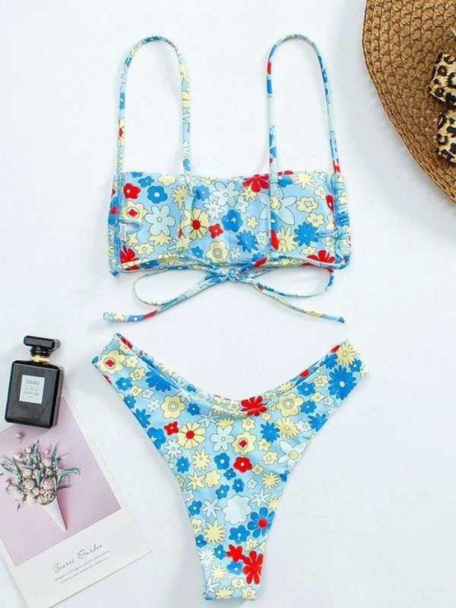 Bikini Sets * | Emmiol Tie Back Floral Print Bikini Set