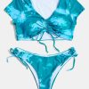 Bikini Sets * | Emmiol Tie-Dye Pleated Short Sleeve Bikini