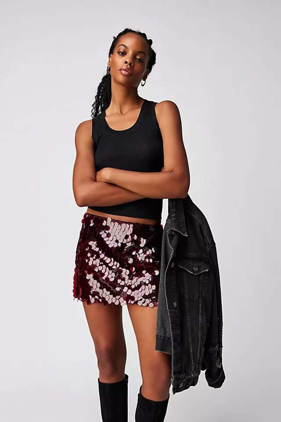 Skirts * | Kim Shui Wine Paillette Mini Skirt