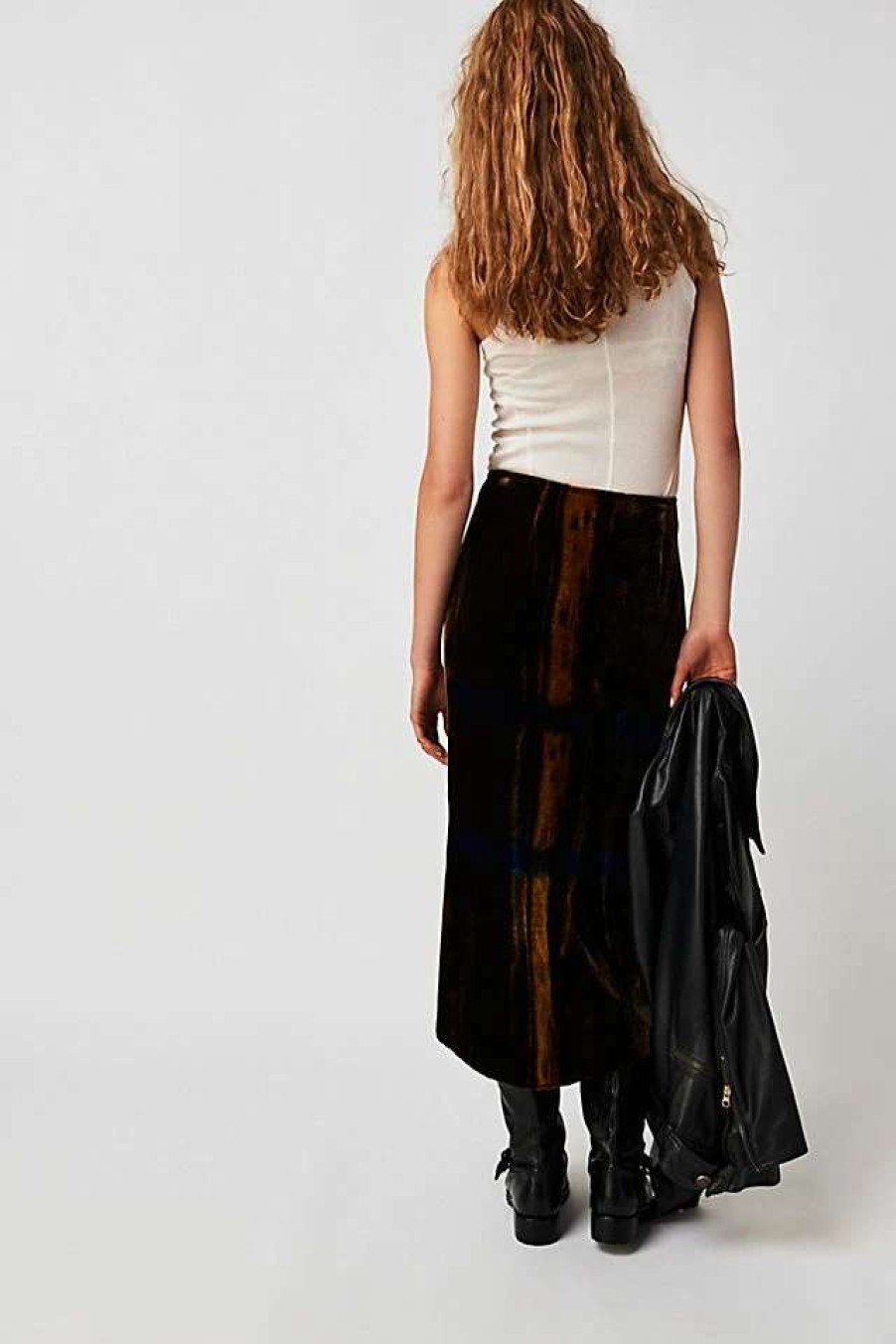 Skirts * | Kim Shui Brown Velour Midi Skirt