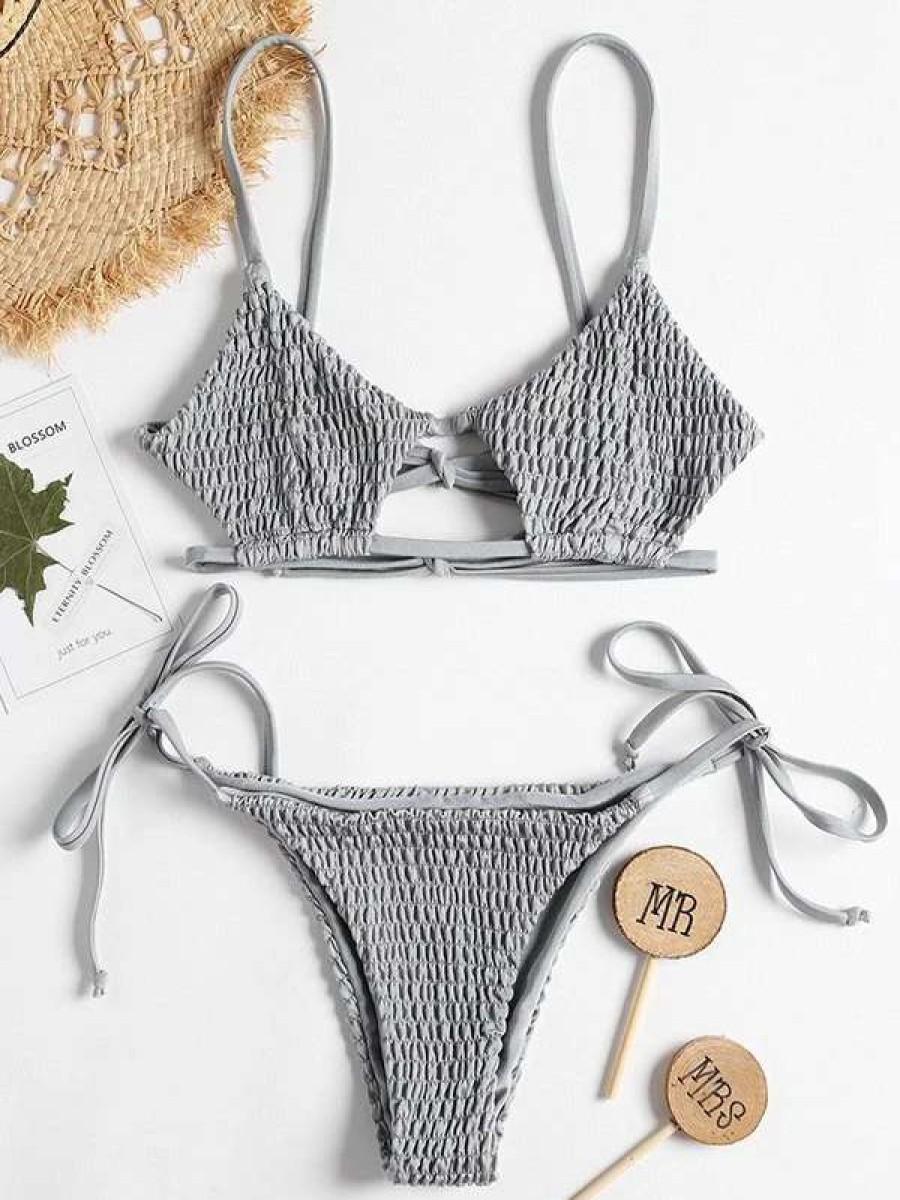 Bikini Sets * | Emmiol Smocked Solid Bikini Set