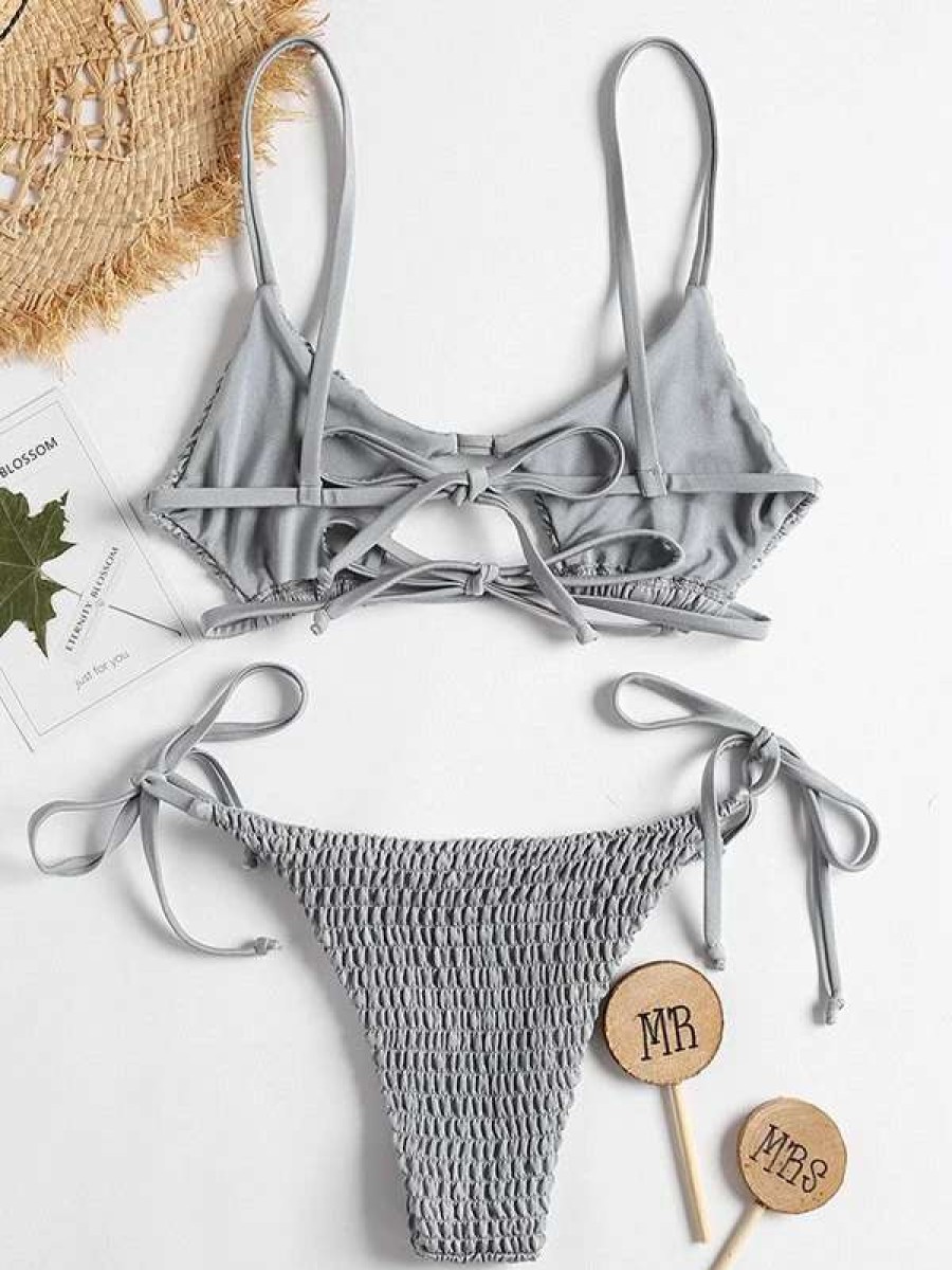 Bikini Sets * | Emmiol Smocked Solid Bikini Set