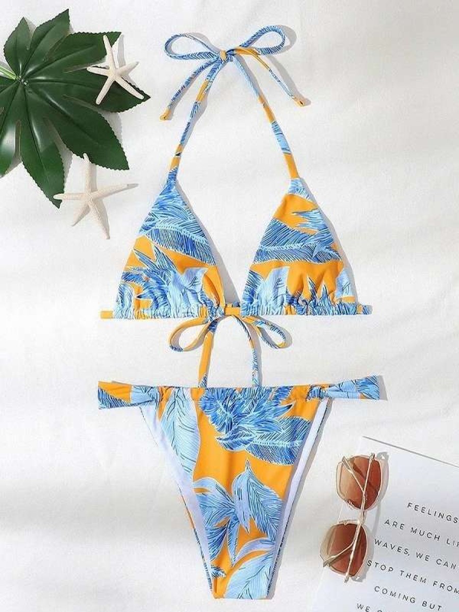 Bikini Sets * | Emmiol Tropical Leaf Halter Bikini Set