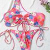 Bikini Sets * | Emmiol One Shoulder Lace Up Floral Bikini Set