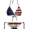 Bikini Sets * | Emmiol Hanging Neck Star And Stripe Print Lace Up Triangle Bikini