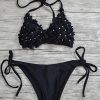 Bikini Sets * | Emmiol Solid Lace Up Floral Split Bikini